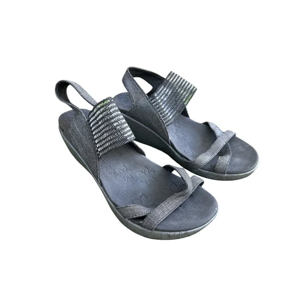 Skechers Beverlee High Tea Wedge‎ Sandals Womens Size 9 Wide Black Slip On Shoes